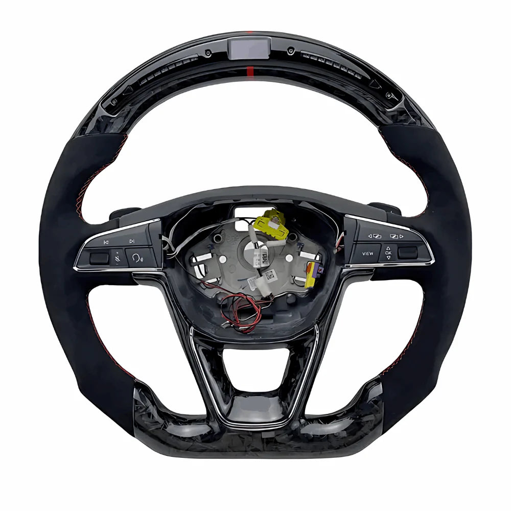 Aro de Volante FORJADO + LED / CUERO Seat León Mk3 | ROJO